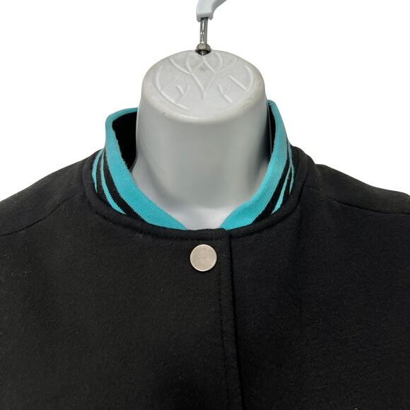 Collectif Black Blue Retro Snap Front Atomic Star Varsity Letter Jacket size XS - Picture 3 of 10